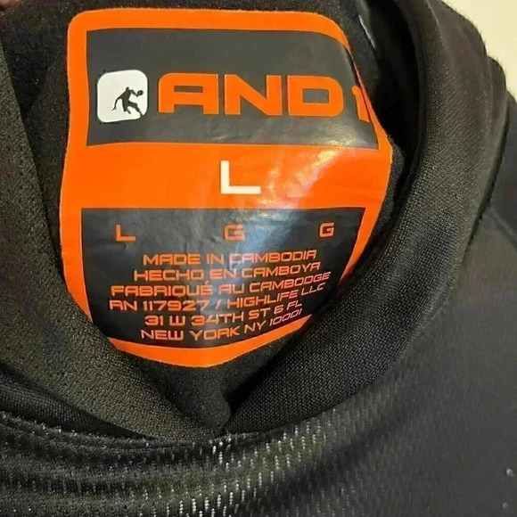 AND1 Men Sweatshirt L Black Hoodie Logo Spellout Short Sleeve Pullover N… - Picture 4 of 7